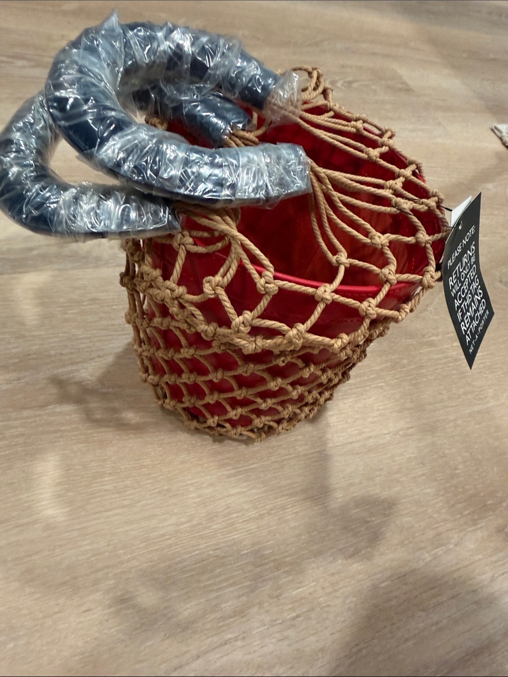 BNWT Staud Red and navy leather rope Net Basket bag